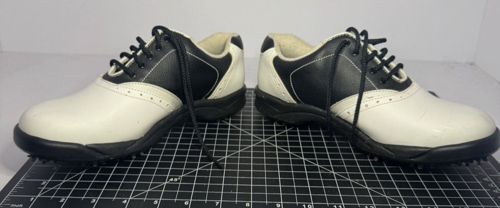 FootJoy Womens Golf Shoes Size 7.5 Oxford Two Tone Black White Spikes Lace Up