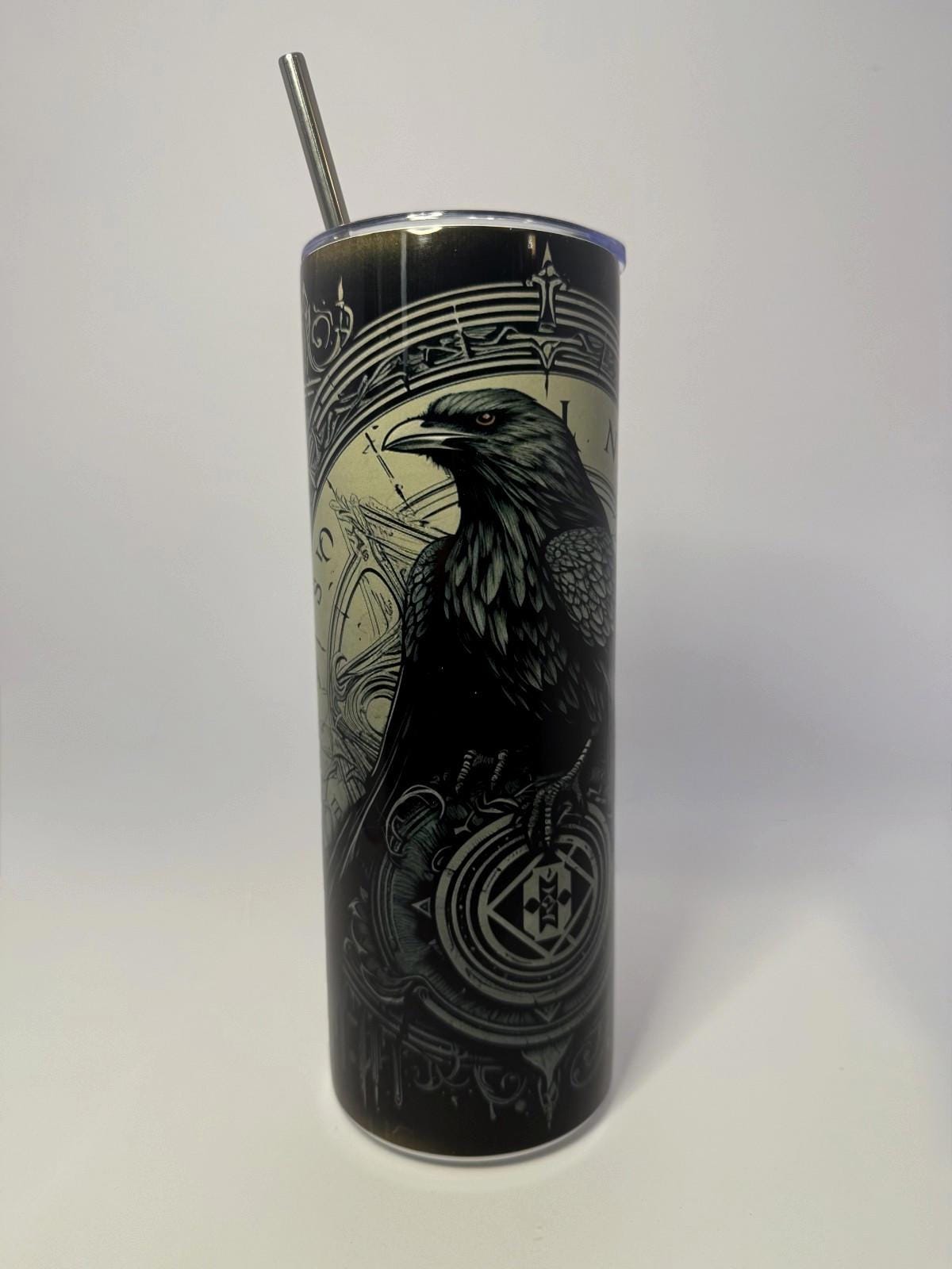 20 oz Norse Raven Stainless Steel Tumbler with Lid, Straw