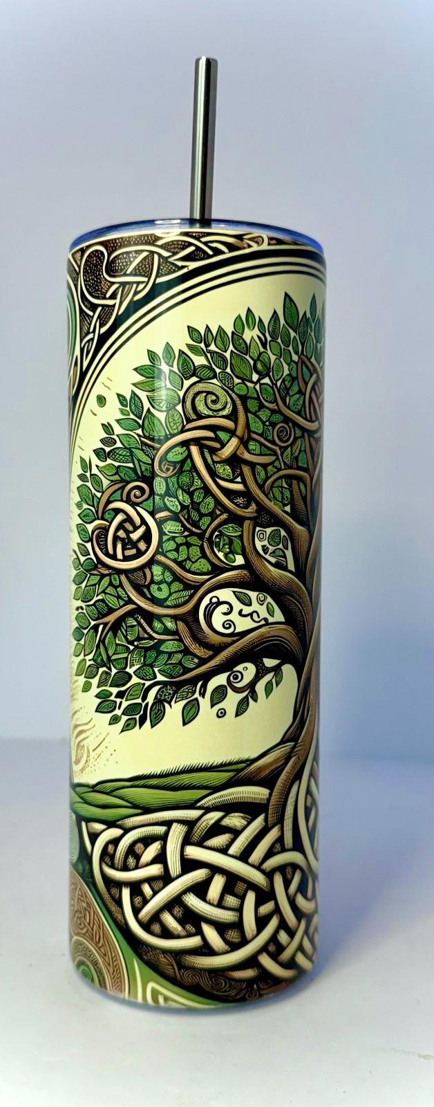 20 oz Tree of Life Stainless Steel Tumbler with Lid, Straw