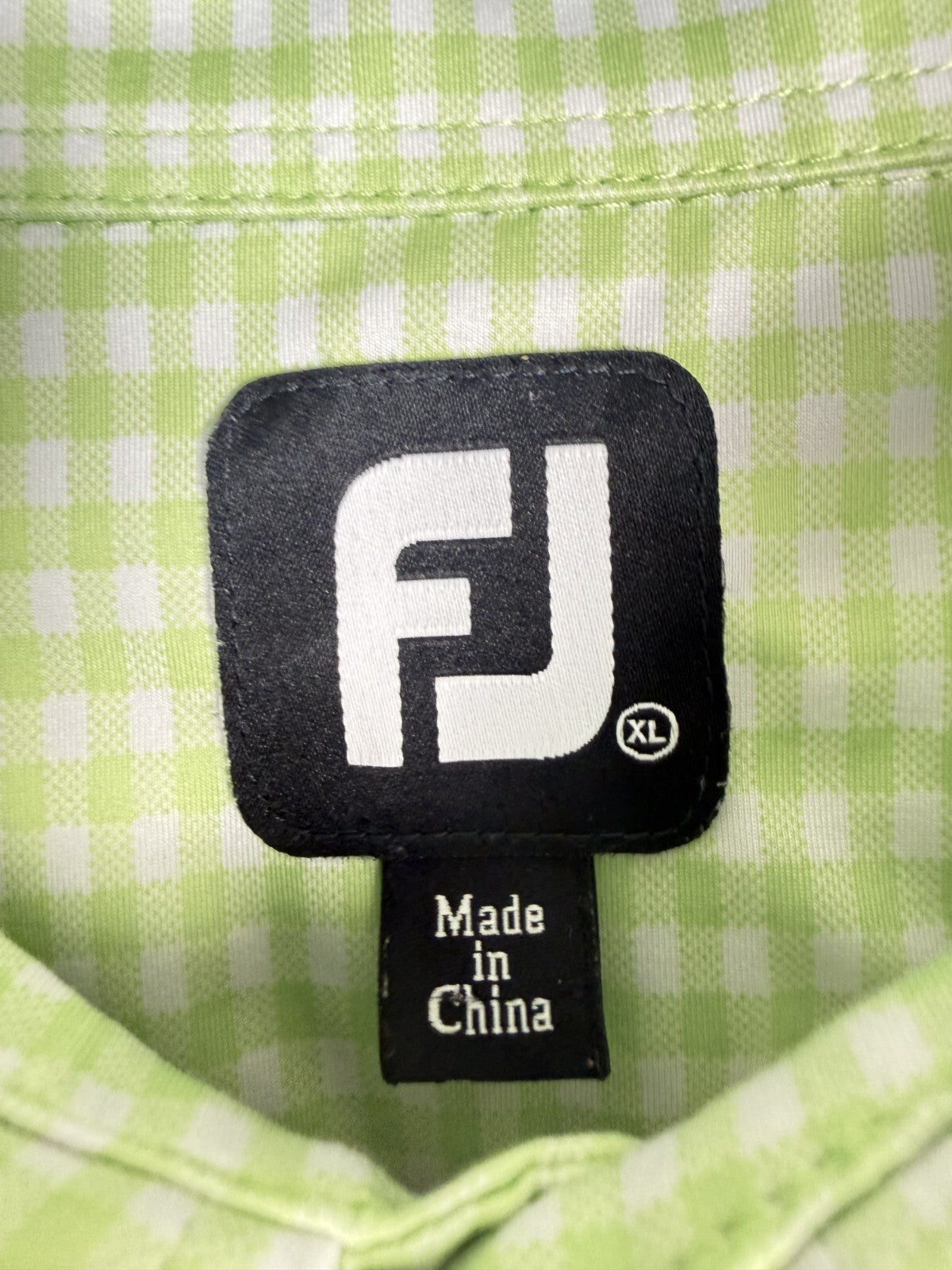 FJ FootJoy Polo Shirt Mens Size XL Tall Green Checkered Casual Golf Short Sleeve
