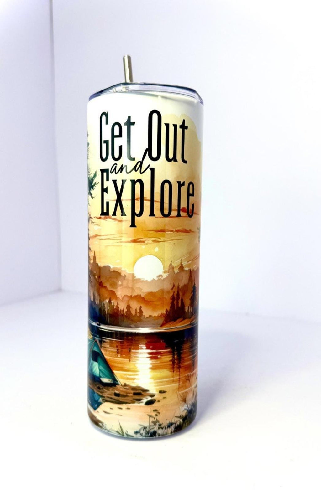 20 oz Get Out and Explore Stainless Steel Tumbler with Lid, Straw