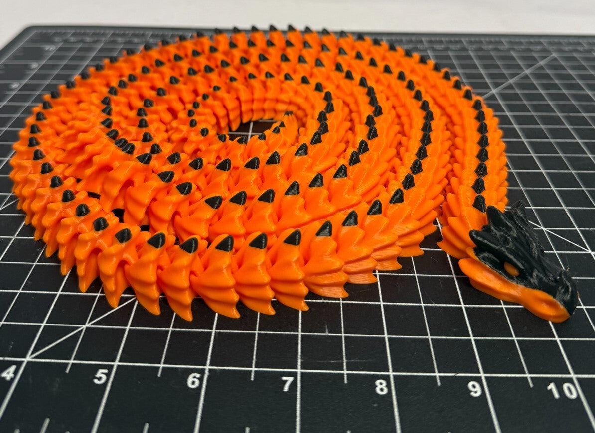 3D Printed LONG Dragon/Snake - PLA - Orange and Black - 5 Feet 4 Inches