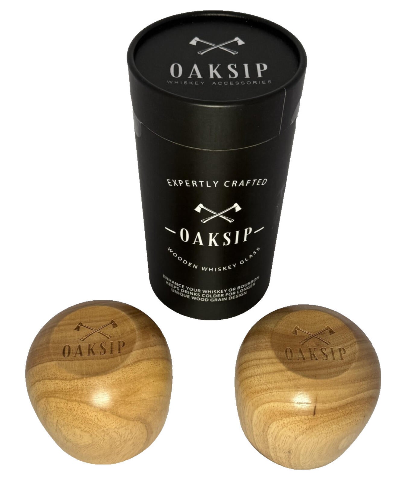 Oaksip Charred Wooden Bourbon Drinking Glass Bourbon Gifts for Men- 2 Cups