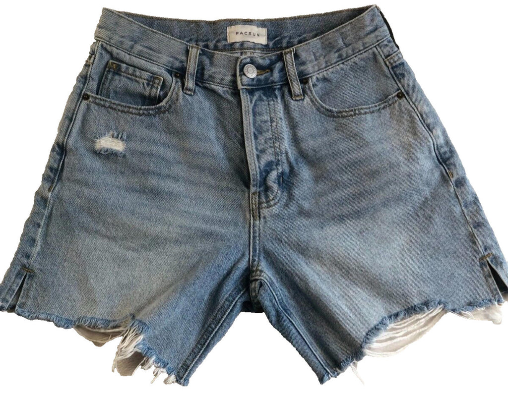 PacSun Shorts Womens 24 Vintage High Rise Cut-Off Blue Jean Distressed Denim