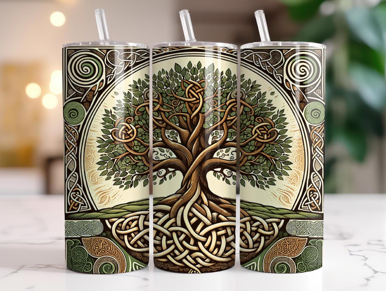 20 oz Tree of Life Stainless Steel Tumbler with Lid, Straw