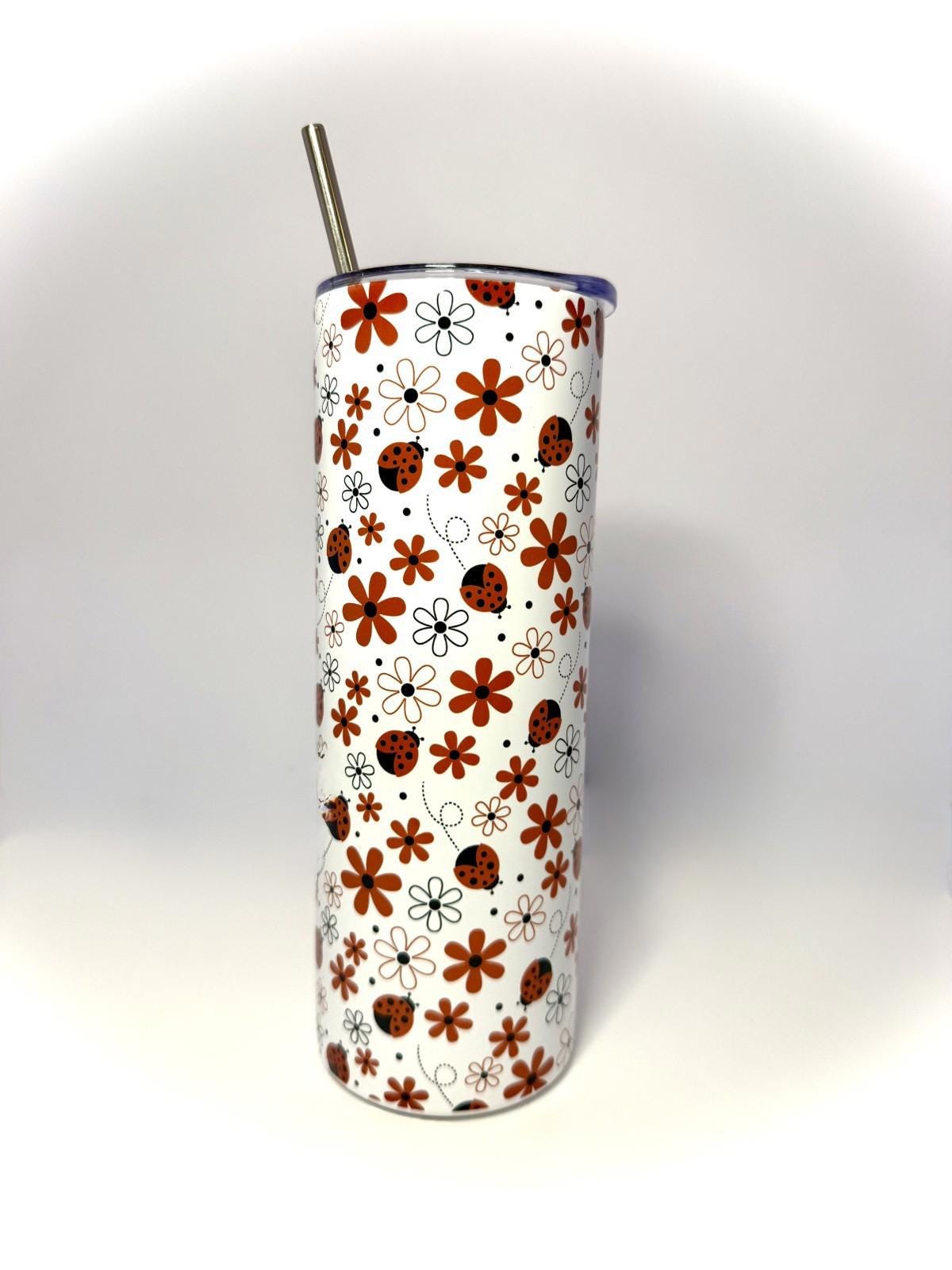20 oz LadyBug Stainless Steel Tumbler with Lid, Straw