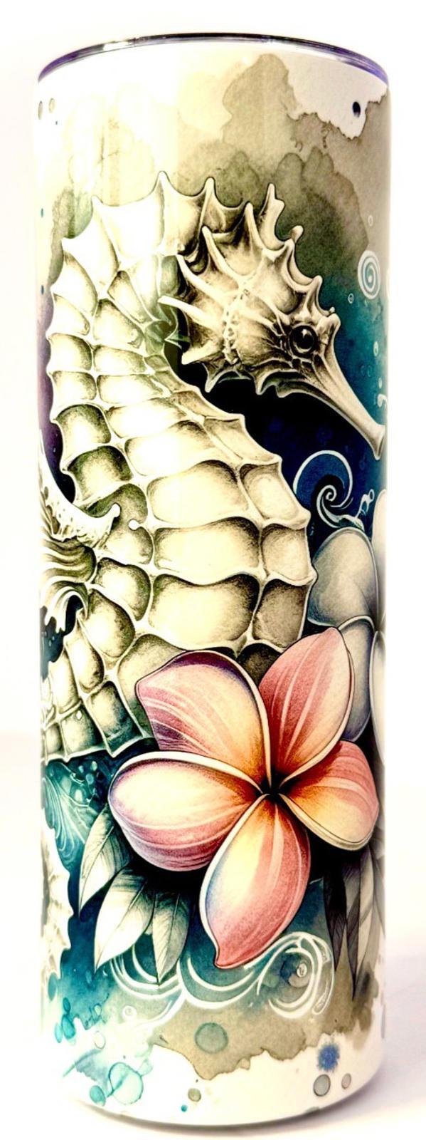 20 oz Hawaiian Seahorse Stainless Steel Tumbler with Lid, Straw