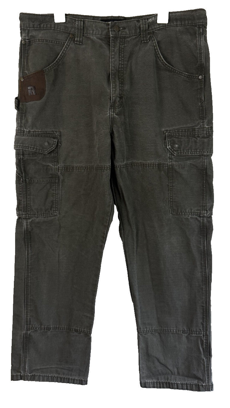 Wrangler Pants Mens 38x30 Grey Carpenter Canvas Utility Workwear Cotton Casual