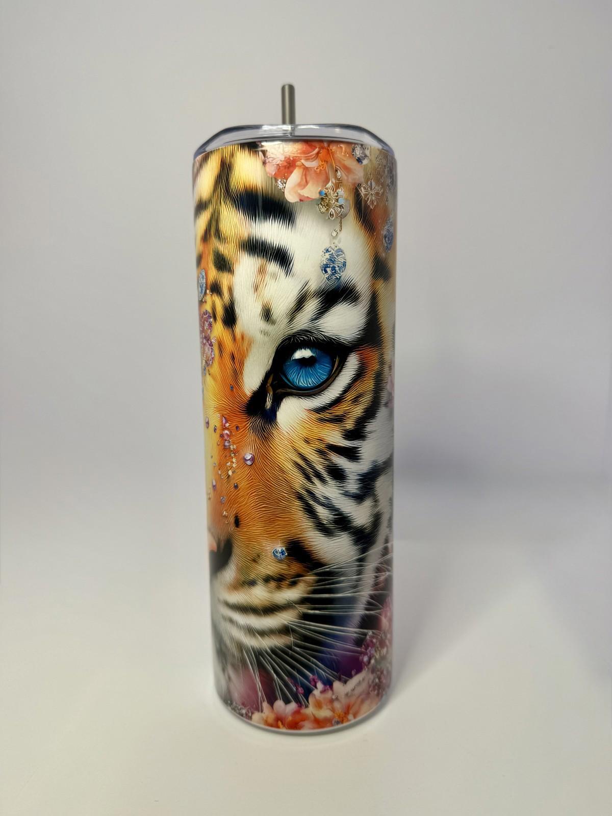 20 oz Jeweled Tiger Stainless Steel Tumbler with Lid, Straw