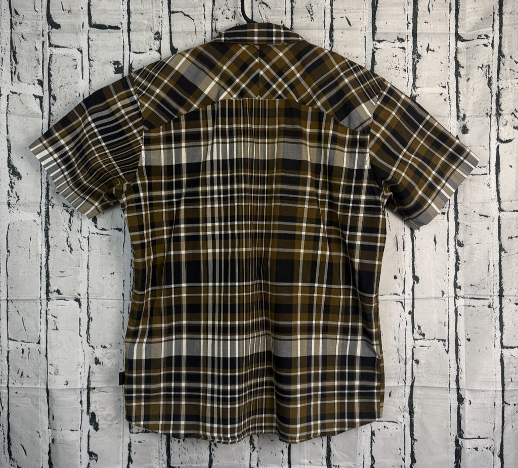 Patagonia Mens Large Organic Cotton Plaid Short Sleeve Button Down Shirt Brown