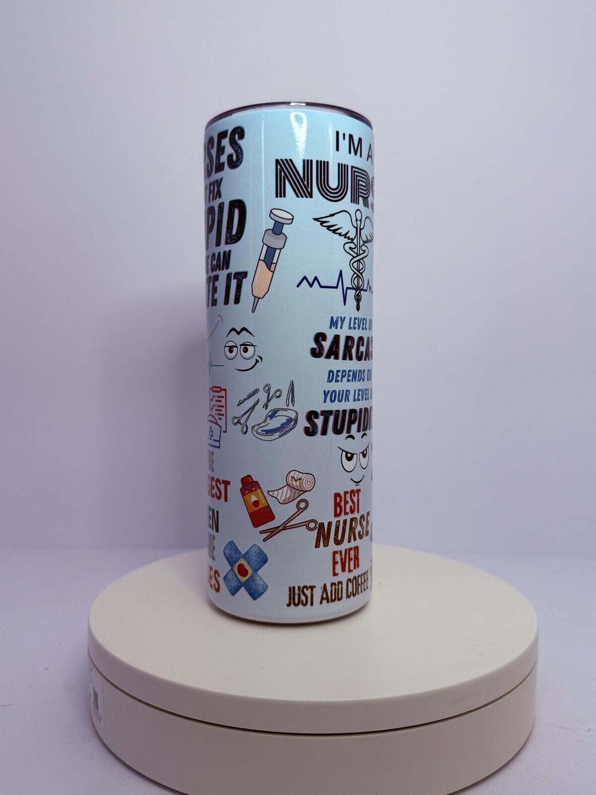 20 oz Nursing Stainless Steel Tumbler with Lid, Straw