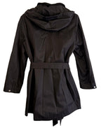 Calvin Klein Women Jacket Sz M Trench Coat Black Slash Pocket Removable Hooded