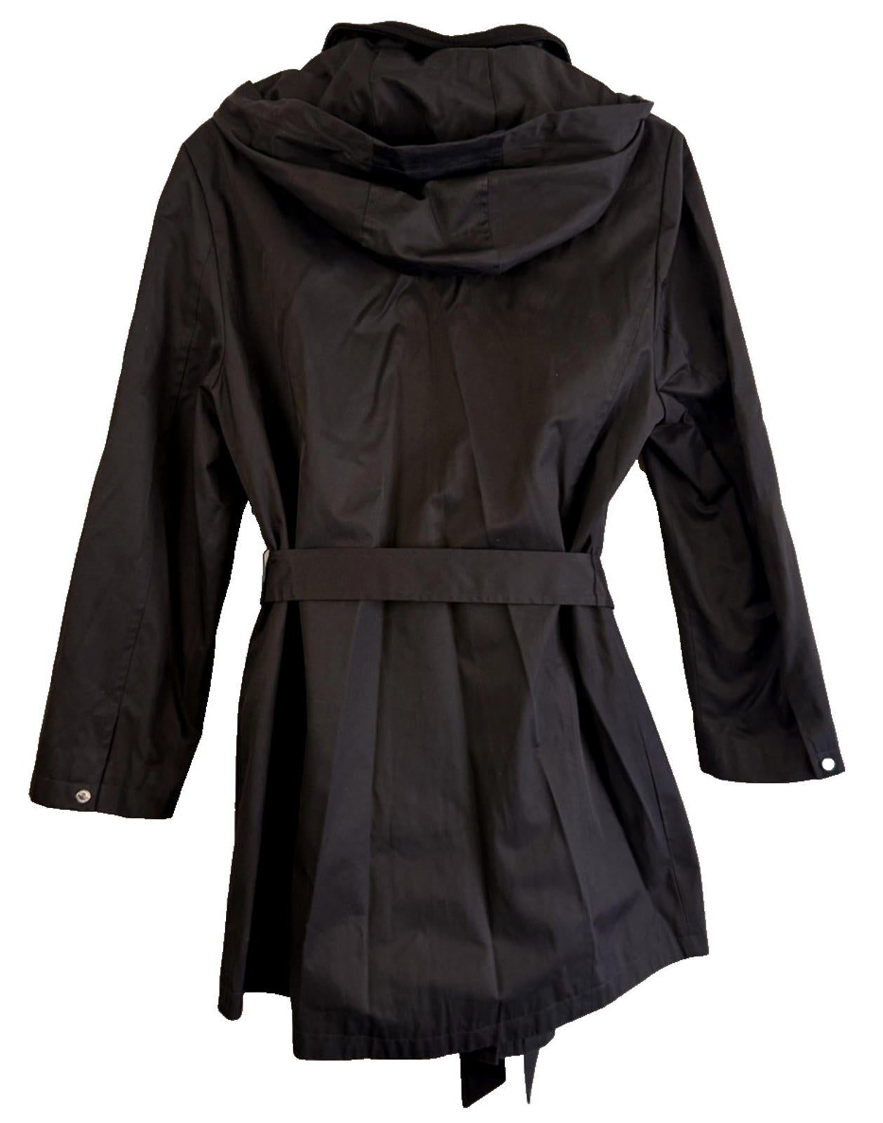 Calvin Klein Women Jacket Sz M Trench Coat Black Slash Pocket Removable Hooded