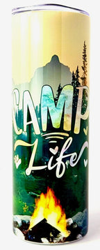 20 oz Camp Life Stainless Steel Tumbler with Lid, Straw