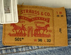 Levis 501 Jeans Mens 36x32 Blue Light Wash Button Fly Straight Leg Denim Faded