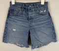 Levis 501 Cutoff Shorts Womens W25 Blue Distressed Mid Rise Button Fly Raw Hem