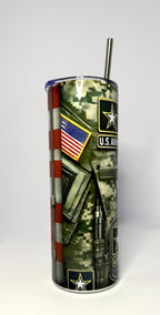 20 oz Army Flag Stainless Steel Tumbler with Lid, Straw