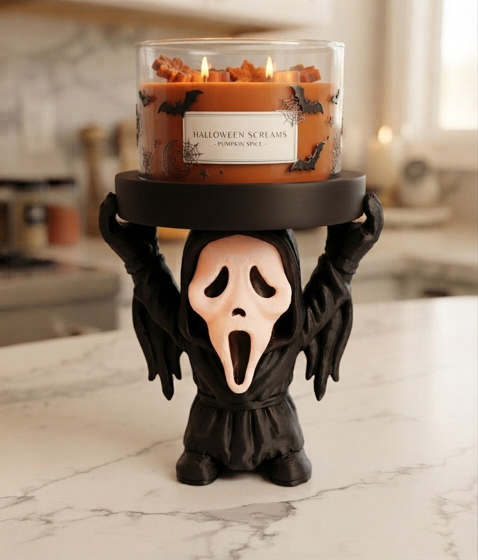 3D Printed Ghostface Candle Jar Holder - Black/White - 5 Inch