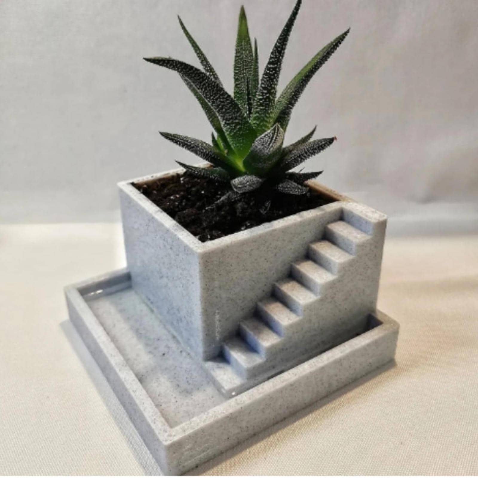 Self Watering Planter with Stairs Stone Look 3D Printed PLA