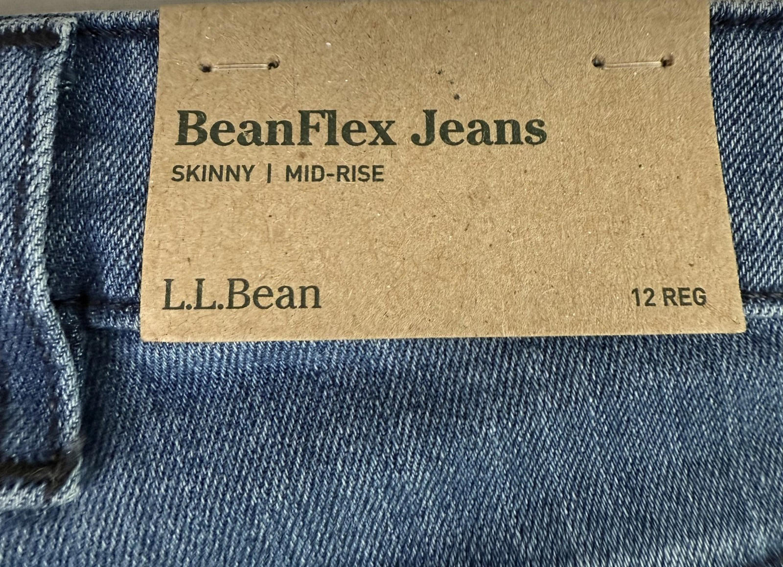 NEW LL Bean Flex Jeans Womens 12 Regular Skinny Mid Rise Stretch Denim 30x30