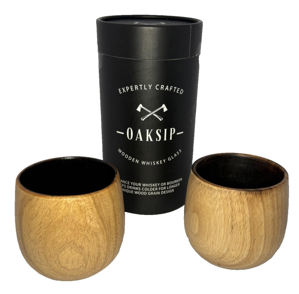 Oaksip Charred Wooden Bourbon Drinking Glass Bourbon Gifts for Men- 2 Cups