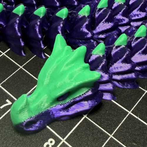 3D Printed LONG Dragon/Snake - PLA - Purple and Green - 5 Feet 4 Inches