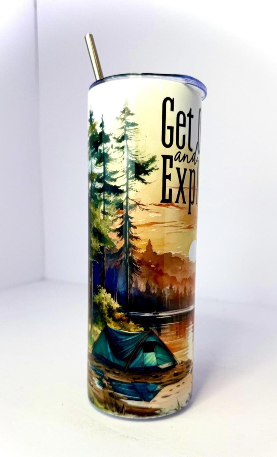 20 oz Get Out and Explore Stainless Steel Tumbler with Lid, Straw