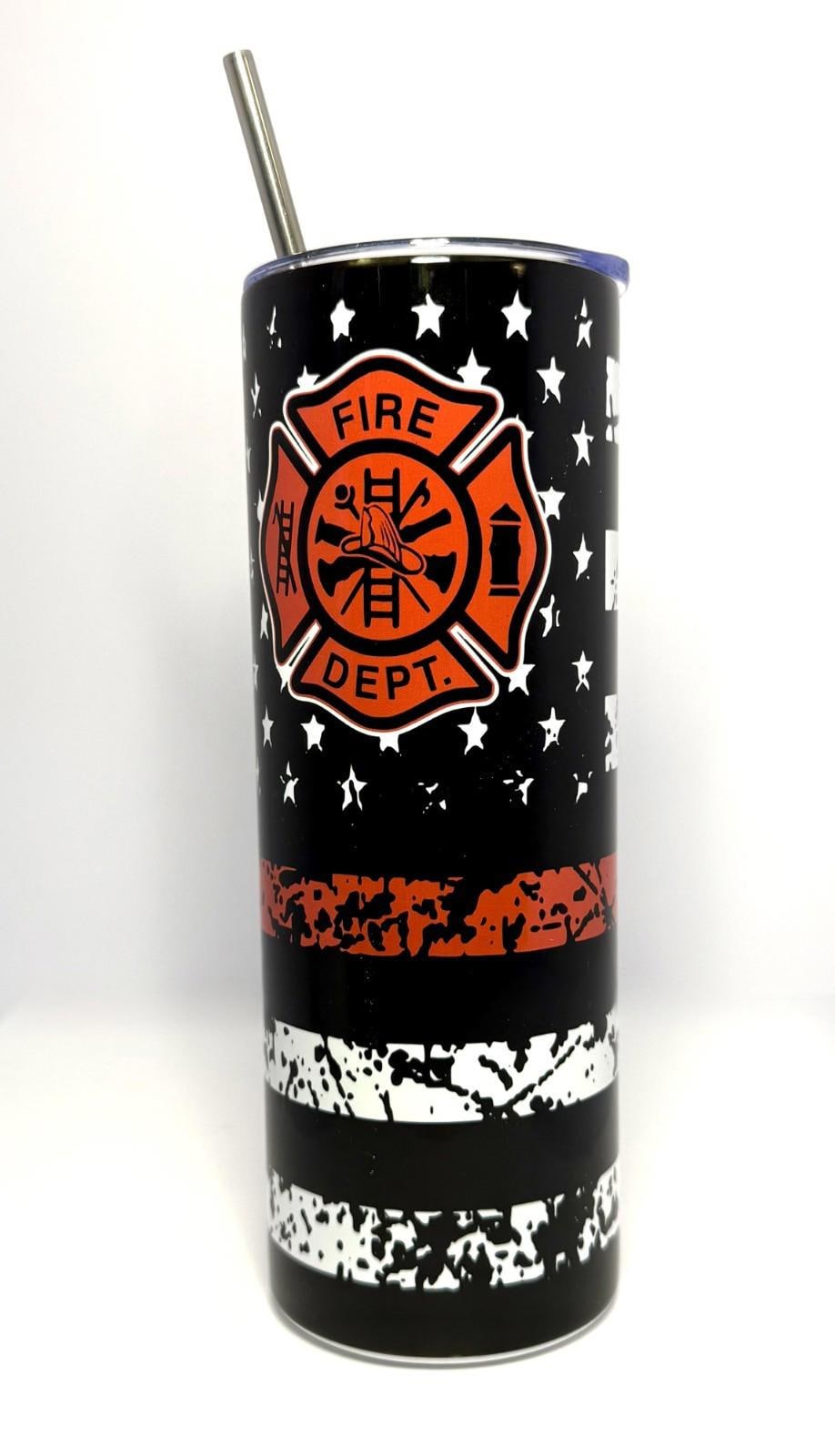 20 oz Fire Dept Red Line Stainless Steel Tumbler with Lid, Straw