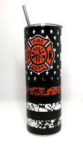 20 oz Fire Dept Red Line Stainless Steel Tumbler with Lid, Straw