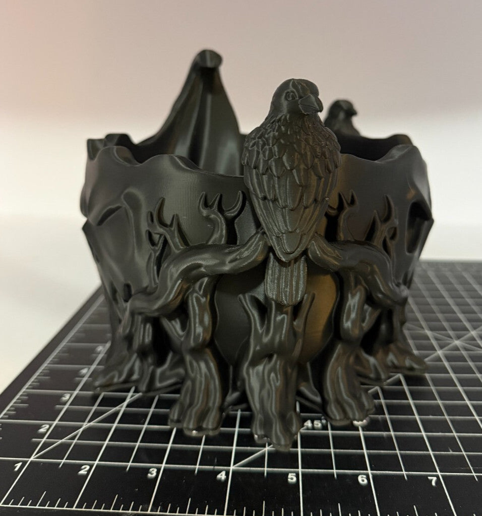 3D Printed Jack-O-Lantern Candy Bowl - PLA - Black - Crows - 9 inch