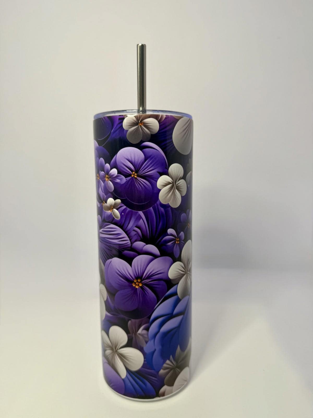 20 oz African Violets Stainless Steel Tumbler with Lid, Straw
