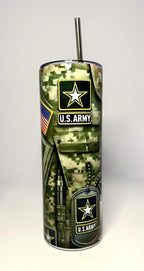 20 oz Army Flag Stainless Steel Tumbler with Lid, Straw