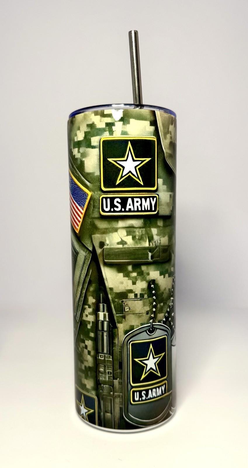 20 oz Army Flag Stainless Steel Tumbler with Lid, Straw