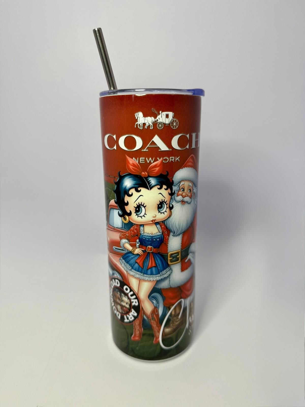 20 oz Christmas Betty Boop Stainless Steel Tumbler with Lid, Straw