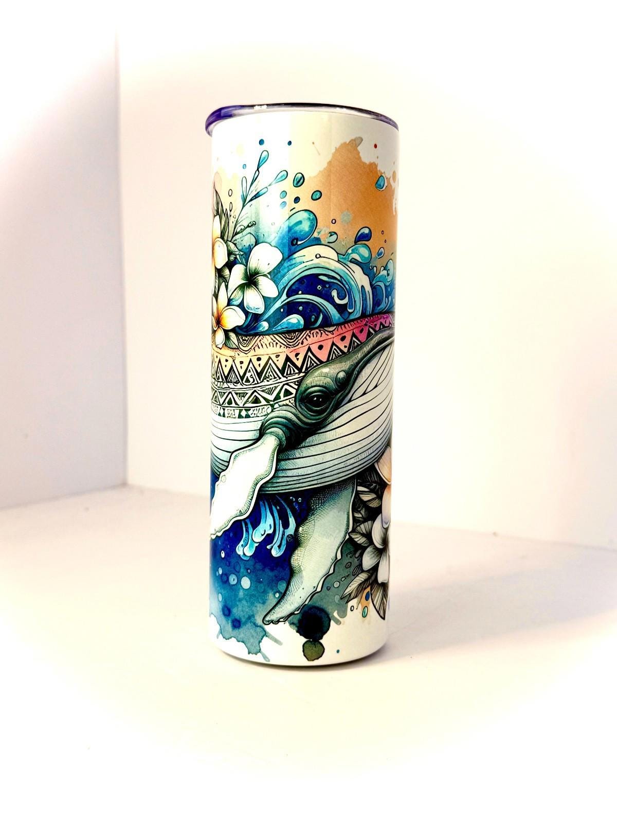 20 oz Whale Stainless Steel Tumbler with Lid, Straw