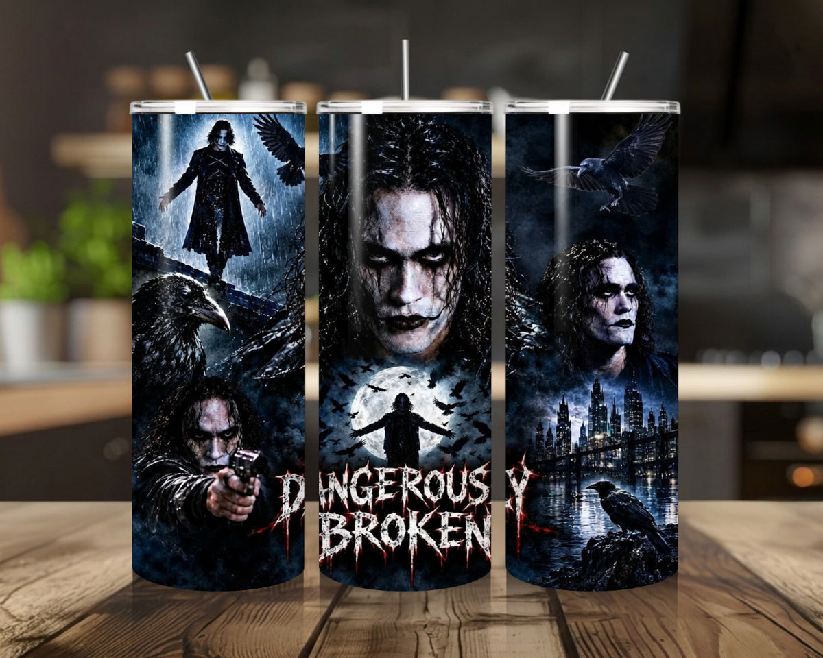 20 oz Dangerously Broken Stainless Steel Tumbler with Lid, Straw - The Crow