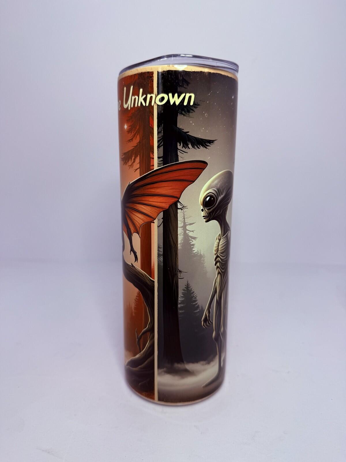20 oz Believe in the Unknown Stainless Steel Tumbler with Lid, Straw Cryptid