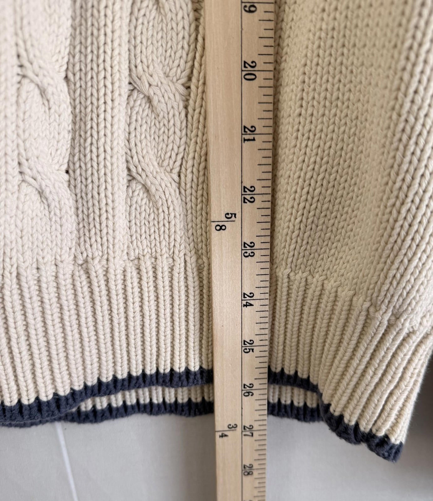Eddie Bauer Sweater Mens XL Cream Cable Knit Quarter Button Mock Neck Pullover