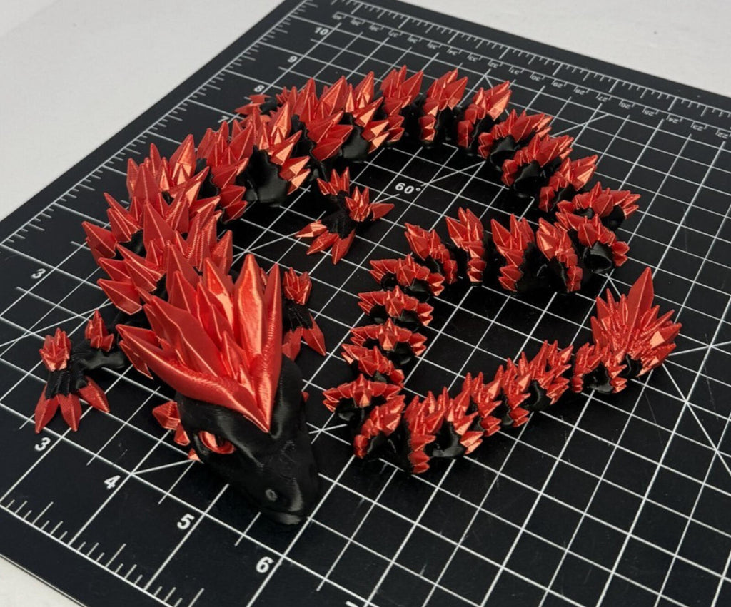 3D Printed Crystal Dragon -PLA- Black and Red - 2 Ft Long - Articulated dragon