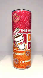 20 oz Dunkin Stainless Steel Tumbler with Lid, Straw - Glitter or Non-Glitter
