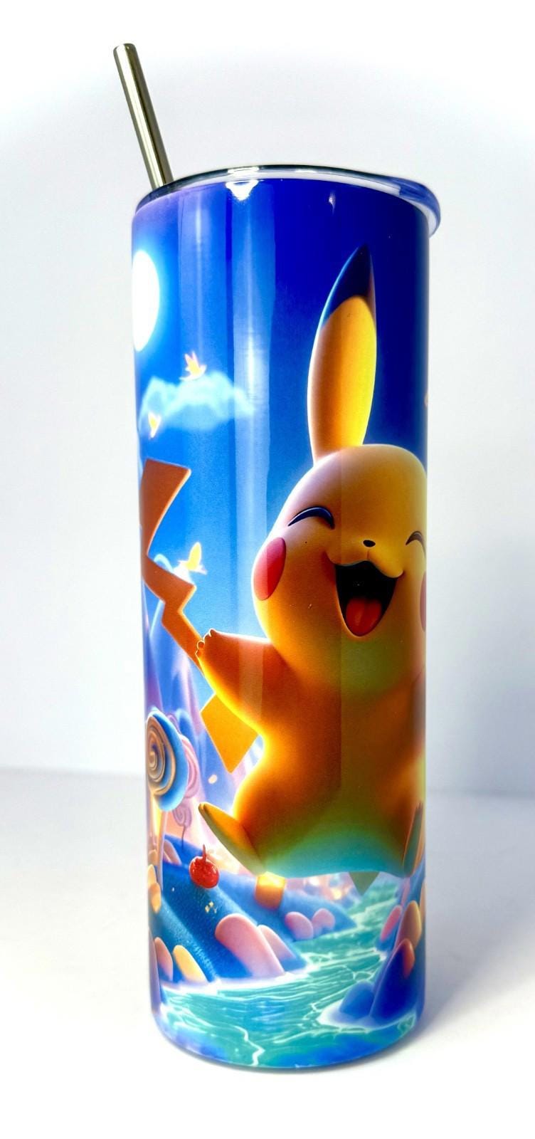 20 oz Pikachu Stainless Steel Tumbler with Lid, Straw ~ Pokemon