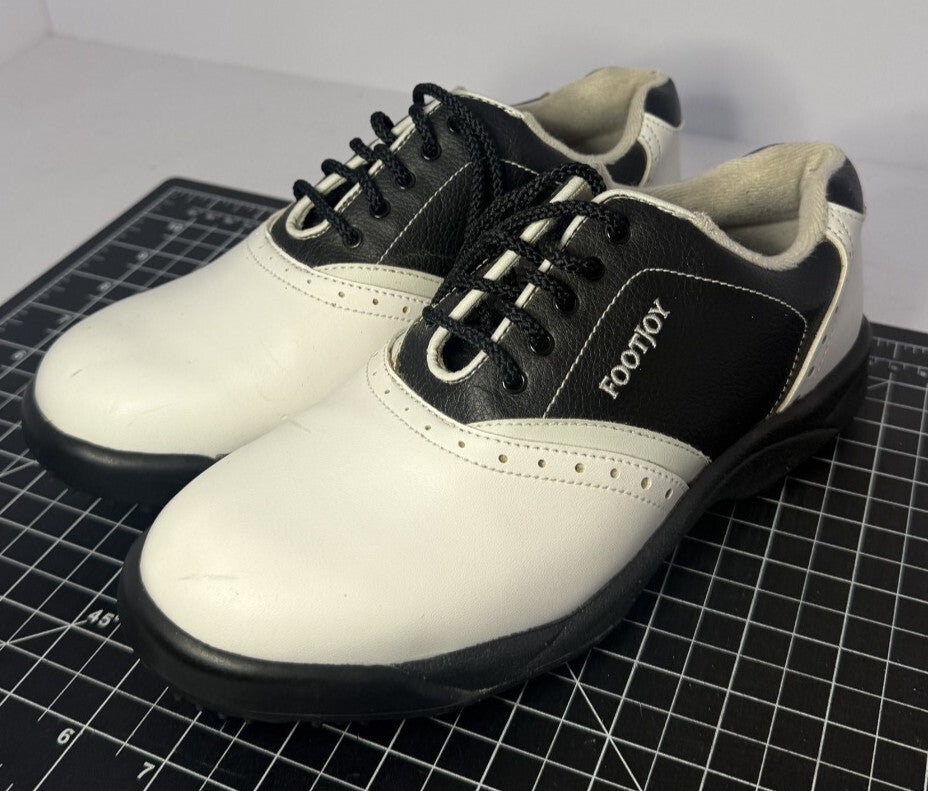 FootJoy Womens Golf Shoes Size 7.5 Oxford Two Tone Black White Spikes Lace Up