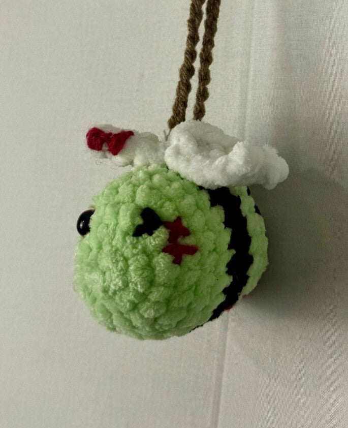 Handmade Crocheted High Quality Zombie Bee Car Hanger - 2.5 Inches