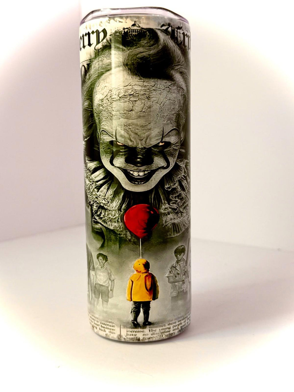 20 oz Pennywise Newspaper Stainless Steel Tumbler with Lid, Straw Halloween