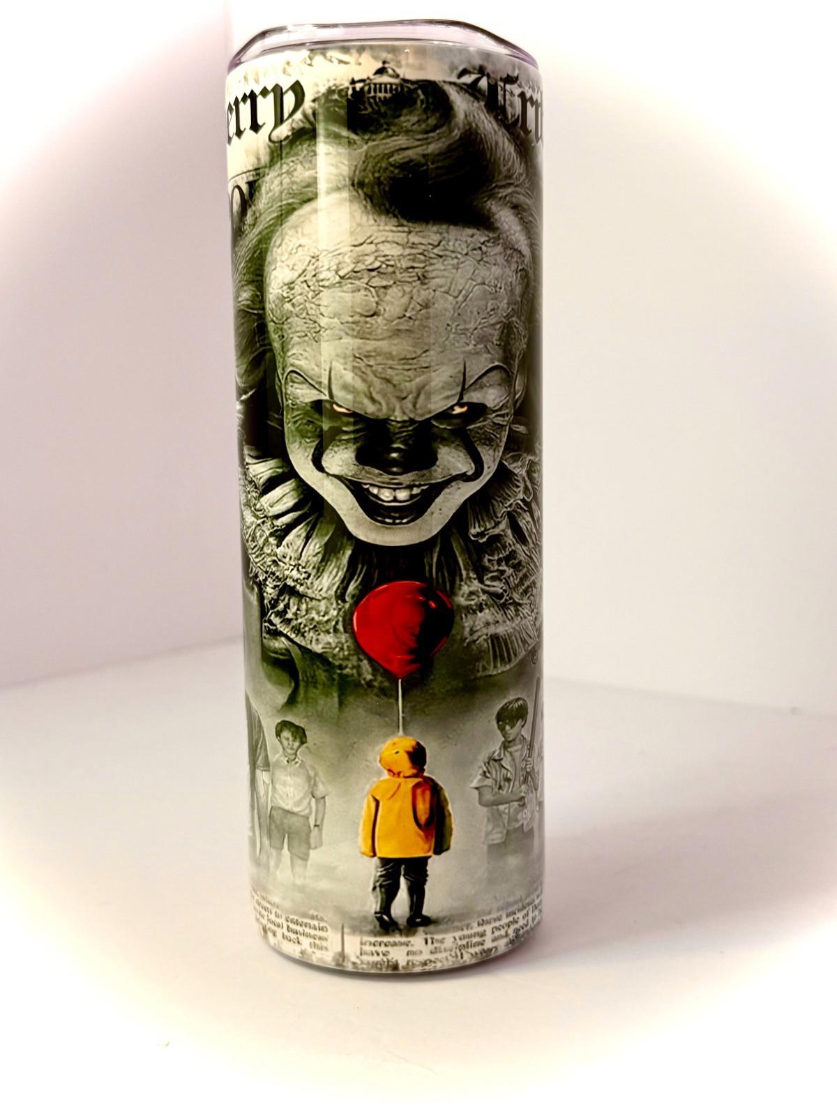 20 oz Pennywise Newspaper Stainless Steel Tumbler with Lid, Straw Halloween