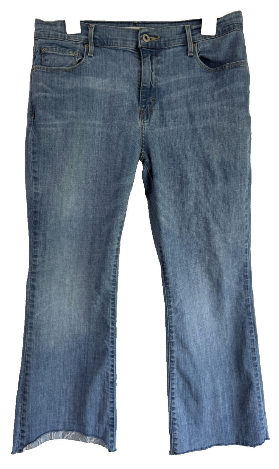 Levis 515 Boot Cut Stretch Blue Jeans Womens Sz 12 Short Raw Hem