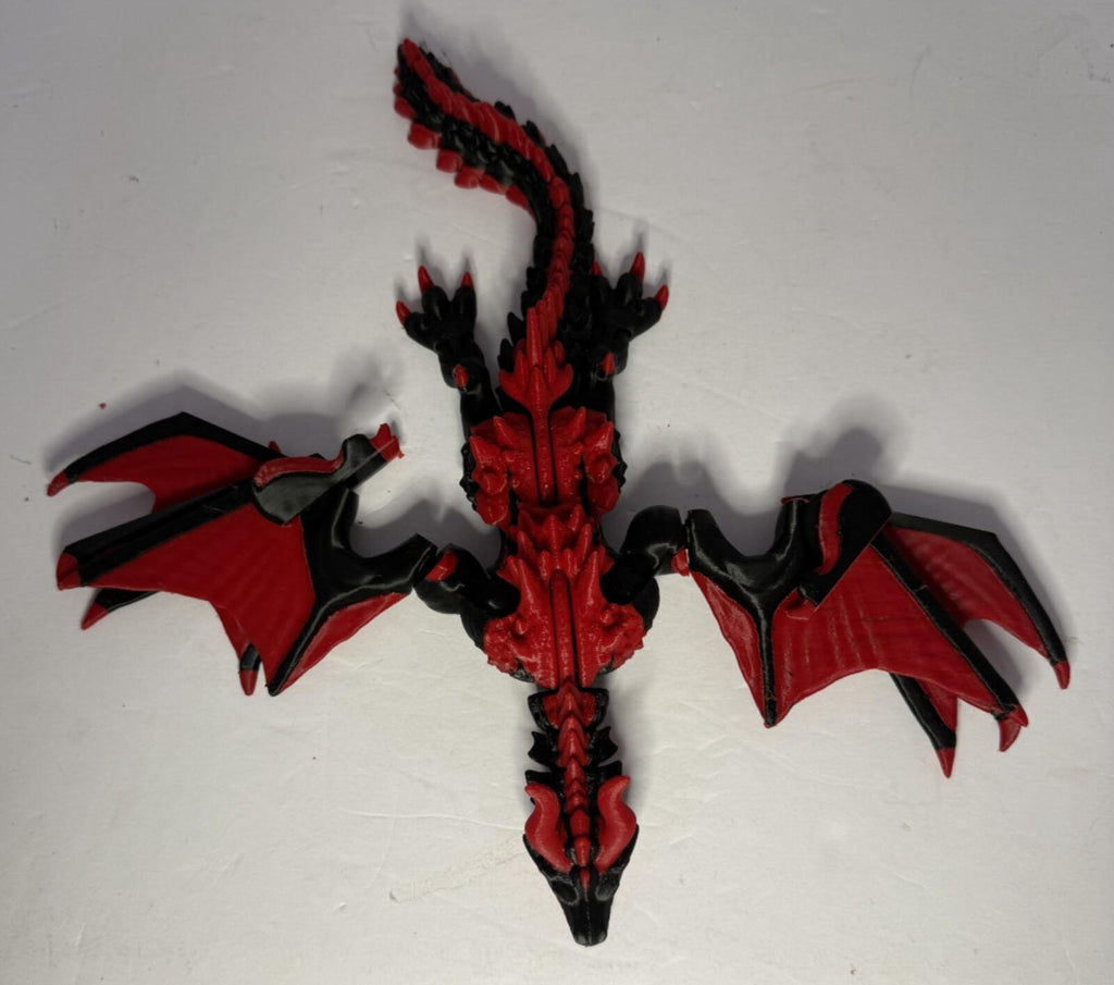 3D Printed Winged Dragon -PLA- Black and Red - 12 inches Long - Articulated