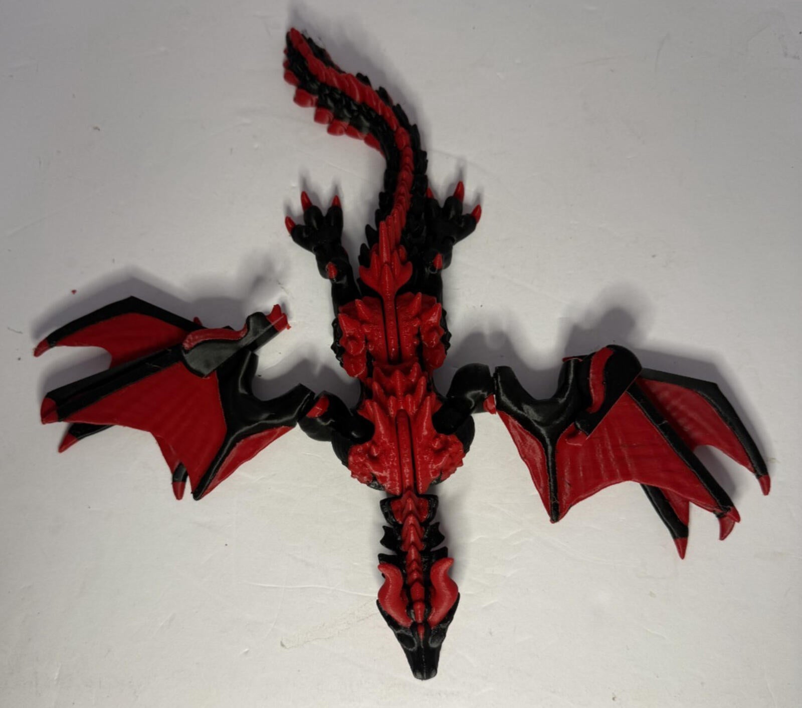 3D Printed Winged Dragon -PLA- Black and Red - 12 inches Long - Articulated