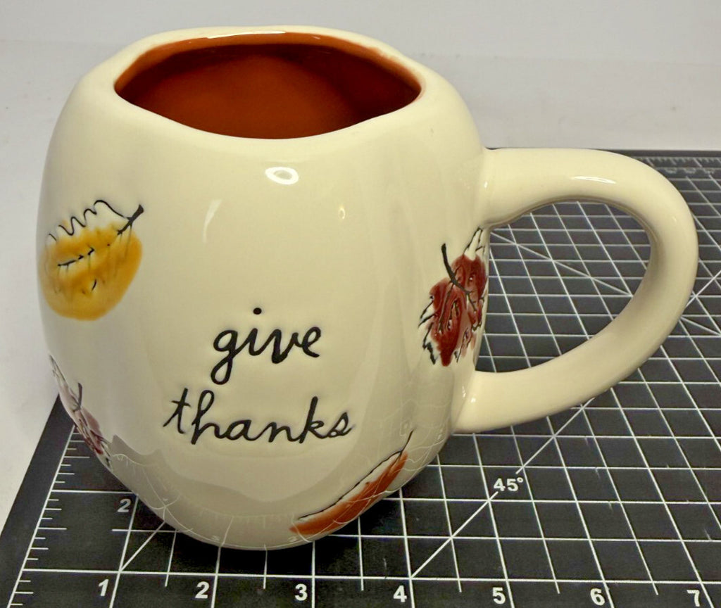 Rae Dunn GIVE THANKS Coffee Mug Pottery Cup Autumn Fall Thanksgiving