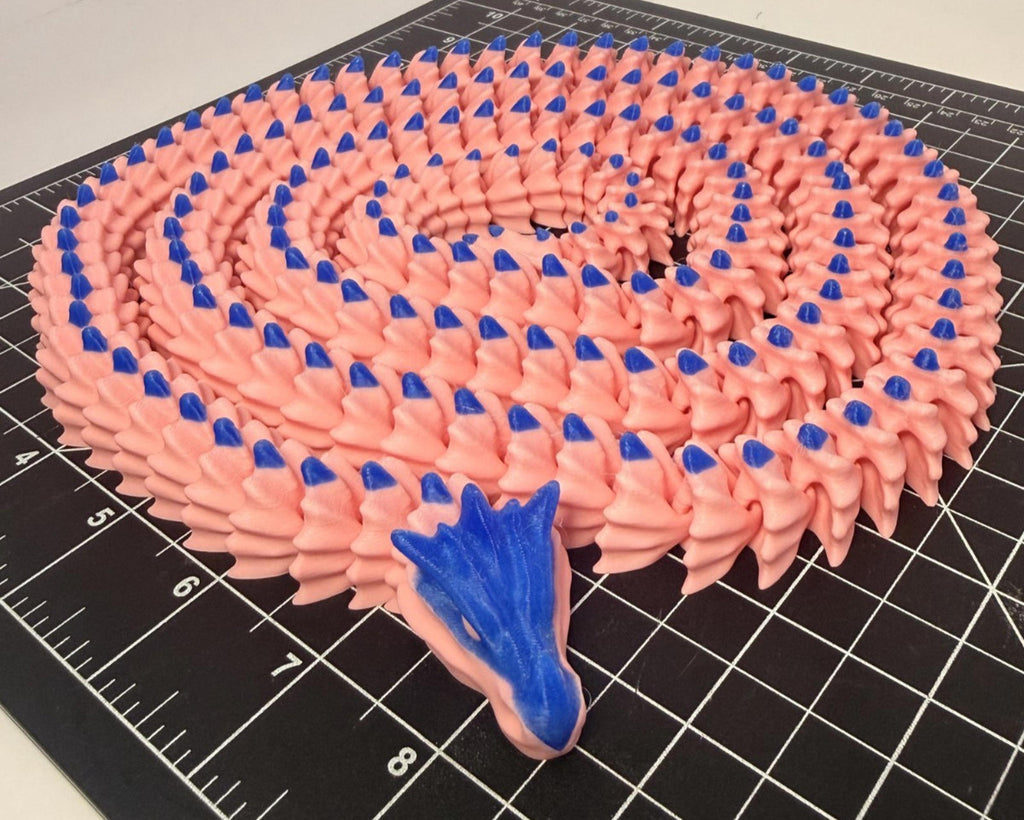 3D Printed LONG Dragon/Snake - PLA - Pink and Blue - 5 Feet 4 Inches
